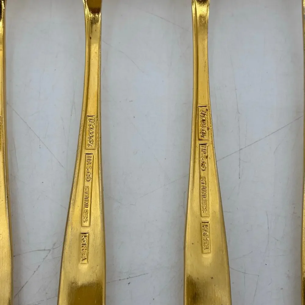 Vassar Nasco Stainless Steel Flatware Gold Tone Wheat Leaves 80s Knifes Forks